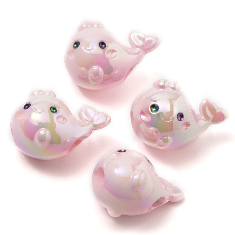 Wholesale 10PCS/PACK Acrylic UV Plated Candy Color Cartoon Little Dolphin Straight Hole Beads